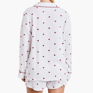 Set in due pezzi <span class=keywords><strong>pigiama</strong></span> con motivo a cuore di Natale da donna Set a maniche lunghe con elastico in vita Shorts abbigliamento da notte da donna in cotone - Product Image 3