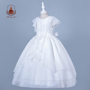 Abito da principessa abbigliamento per bambini festa di nozze manica corta pizzo <span class=keywords><strong>bianco</strong></span> lungo Fluffy Girl Toddler Princess Dress per bambine - Product Image 1