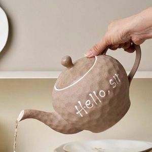 Винтажный чайный набор в европейском стиле из грубой керамики с декором в виде английских букв, высококачественный чайник с ручкой, модель 23354 - Product Image 5