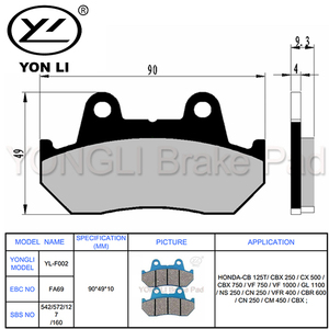 Pastillas de freno delanteras para motocicleta FA69 de alta calidad personalizadas nuevas compatibles con <span class=keywords><strong>Honda</strong></span> XL600V Transalp GB500 VT800C Shadow CMX450 Rebel 4 - Product Image 6