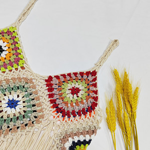 <span class=keywords><strong>Gilet</strong></span> court en <span class=keywords><strong>crochet</strong></span> fait main avec franges, motif carré Granny, idéal pour l'<span class=keywords><strong>été</strong></span>, pour femme - Product Image 3
