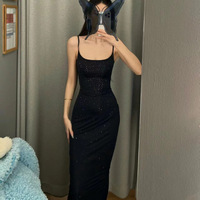 Robe longue moulante élégante et chic de style américain pour l'automne, ornée de strass, avec jupe longue moulante sexy pour les occasions mondaines