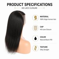 Perruque à fermeture en dentelle HD 7x7 sans colle, 100% cheveux vierges bruts non traités du Cambodge, cheveux raides, prête à porter, prix d'usine