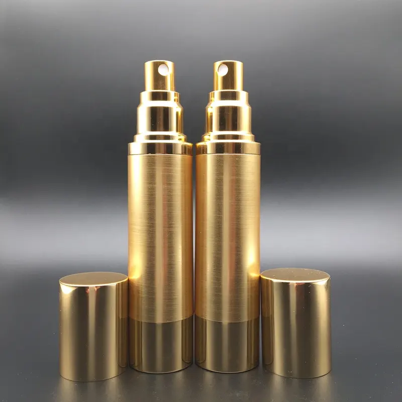 Flacone spray airless in plastica con tappo in alluminio di lusso oro e argento da 15ml 30ml 50ml