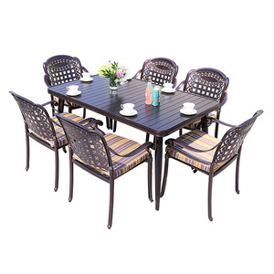 Juego de Mesa de Jardín de Aluminio Fundido para 6 Personas, Muebles de Exterior Resistentes a la Intemperie, Estilo Tradicional, Juego de Comedor para Patio - Product Image 1
