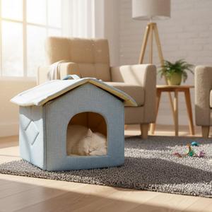 Cuccia per Cani PawHaven Blu Media con Tetto Inclinato per Interni - Product Image 3