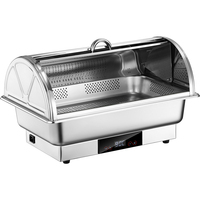 Réchaud Électrique Rectangulaire en Acier Inoxydable avec Couvercle Roulant pour Buffets, Hôtels, Restaurants et Traiteurs