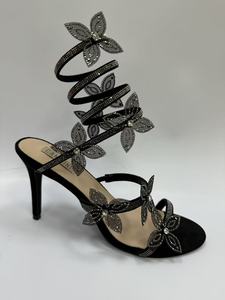 Sandali da Donna con Tacco Alto all'Ingrosso, Dorati con Spirale, Strass, Farfalla e Fiore, Tacco a Spillo, Sopra il Ginocchio - Product Image 3
