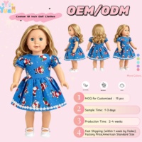 Vêtements pour poupées de 18 pouces en gros, robe de Noël personnalisée, robe de Noël à manches bouffantes, costume imprimé Père Noël, robe de poupée OEM