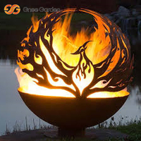 Brasero sphérique d'extérieur autoportant en acier Corten thermolaqué, certifié CE, chauffé au bois, fait main, pour jardin et terrasse