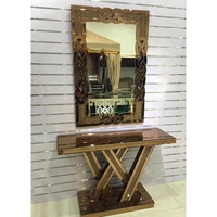 Mobilier moderne de salon Table console avec miroir doré Ensemble table console en verre avec miroir