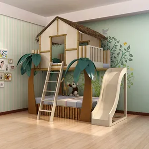 Фабричный оригинальный дизайн, двухъярусная кровать с деревом, лидер продаж, детская двухъярусная кровать из сосны, кровать для девочек с горкой