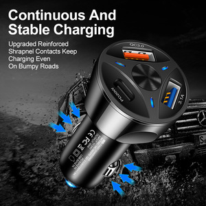 Chargeur de voiture avec fonction 3-en-1 PD QC3.0, 3 ports USB, charge rapide avec indicateur LED pour téléphone et tablette - Product Image 4