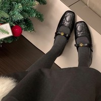 Chaussures plates, petites chaussures en cuir style pivoine Mary Jane pour femmes, couleur noire.