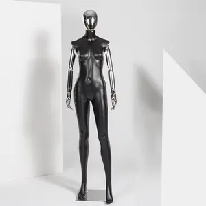 Professionally Made Clothes Display Female Black Mannequin Full Body Realistic Female Mannequin Silver Chrome Head
