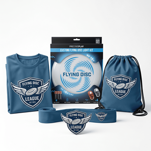 Kit lumineux personnalisé pour ligue avec T-shirt à séchage rapide, disque volant, bandeau, sac à cordon et badge souvenir - Product Image 1
