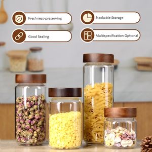 Bocaux en verre hermétiques de qualité alimentaire pour la cuisine, en verre borosilicate, avec couvercle en bois, 180 ml, 300 ml, 1000 ml - Product Image 4