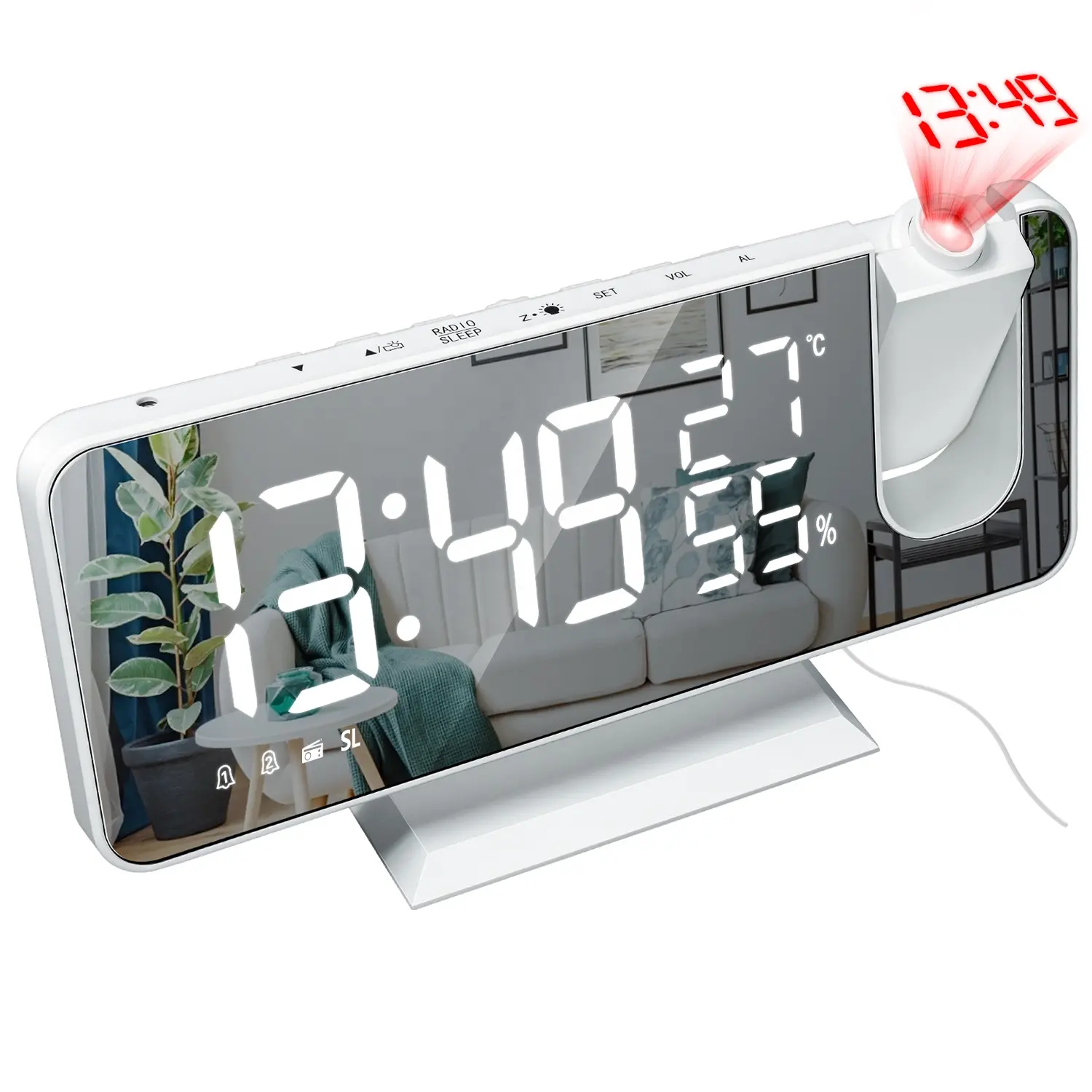 2023 Desktop Electric Digital Projection Mini Light Alarm Table Mirror LED Clock con Time Projector