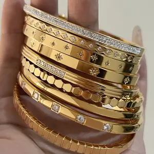 Gelang gaya tumpuk India Retro bangle S.Steel 18k gelang pengaturan berlian simulasi lapisan bintang Galaxy untuk wanita mode