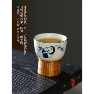 Hand Painted Panda Master <b>Cup</b> Porcelain Bamboo Woven High Tea <b>Cup</b> Home Ceramic Gift - Product Image 4