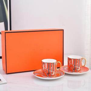 Ensemble de tasse et soucoupe en céramique moderne nordique 2 pièces, porcelaine en os, vaisselle pour le thé au lait, décoration d'intérieur pour le salon - Product Image 2