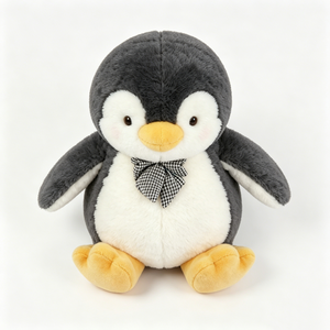 Pingüino de Peluche Personalizado - Peluche Suave y Esponjoso con Lazo a Cuadros, Lindo Juguete Gris y Blanco para Niños y Guardería - Product Image 3