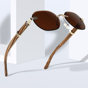 2024 sang trọng Unisex kim loại không có Vành kính mát chất lượng cao bằng gỗ đền Acetate Khung kính mát cho nam giới và phụ nữ - Product Image 3