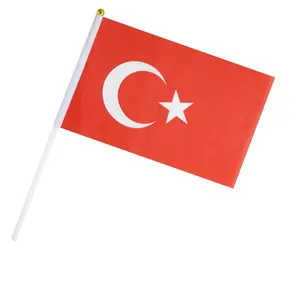 Bendera tongkat Turki bendera tangan Mini kecil bendera 5x8 inci