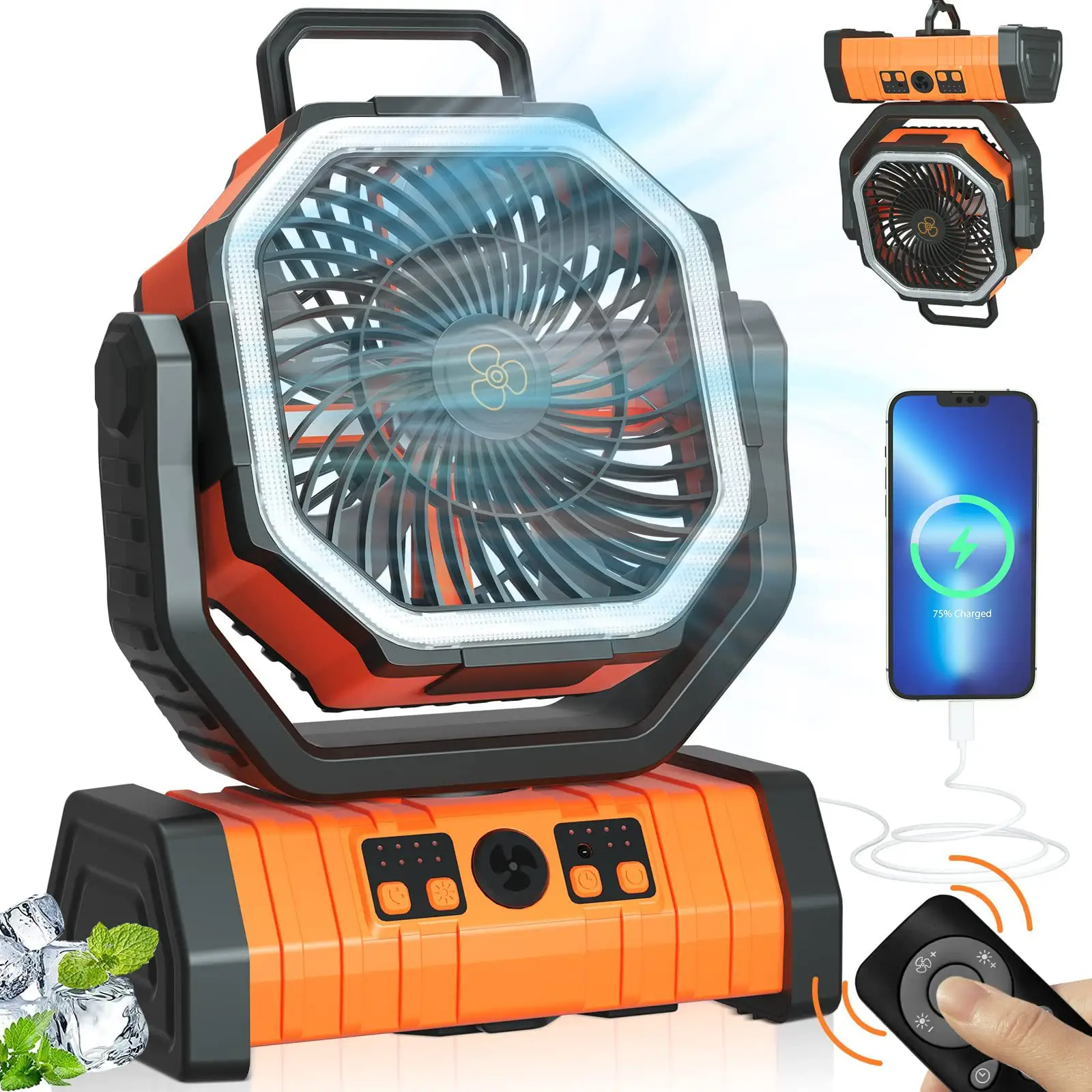 20000mAh tragbare Outdoor-Camping ventilatoren Fernbedienung Camping ventilator Mit Lampe tragbarer wiederauf ladbarer Tisch ventilator