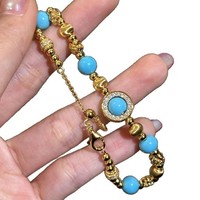 Bracelet enroulé de strass turquoise rétro de luxe léger français 2026, ensemble de bijoux de mode premium de niche