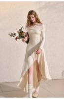 Robe de soirée longue asymétrique Nicecover, blanc cassé, à épaules dénudées, avec dentelle, idéale pour mariage, banquet et occasions mondaines – Nouvelle collection très prisée