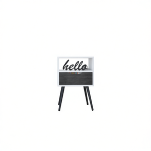 Comodino Allie con ripiano aperto e un cassetto, elegante mobile da camera da letto moderno, design in legno massello - Product Image 1