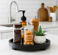 Plateau rond en bois naturel de 10 pouces, noir, fait main, plateau en bois avec bord surélevé, plateau de service pour le thé, la table à café, le salon