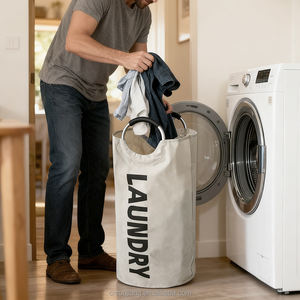 Cesto Portabiancheria Grande in Tessuto Oxford con Manico ad Anello in Alluminio, Cesto Pieghevole per Vestiti con Manici - Product Image 5
