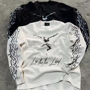 Nhà sản xuất áo thun cotton dài tay in hình oversize, áo thun giữ nhiệt họa tiết waffle trắng dài tay - Product Image 2