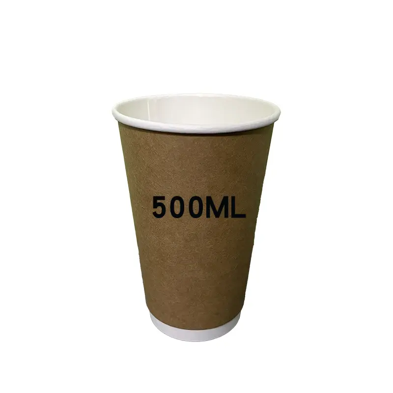 Vasos de papel Kraft de doble pared reciclables compostables biodegradables, vasos de papel para bebidas calientes para llevar, tazas de café con tapas ecológicas