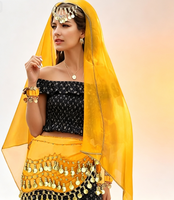 4 Ensembles de Danse Orientale en Chiffon avec 128 Pièces Dorées, Foulards de Hanche et Épingles à Cheveux pour Halloween, Entraînement et Spectacles sur Scène pour Femmes