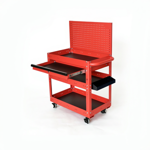 Chariot à outils roulant en acier thermolaqué rouge mat à 3 niveaux, capacité de charge de 135 kg, durable, pour atelier, garage, entrepôt, OEM, ODM - Product Image 1