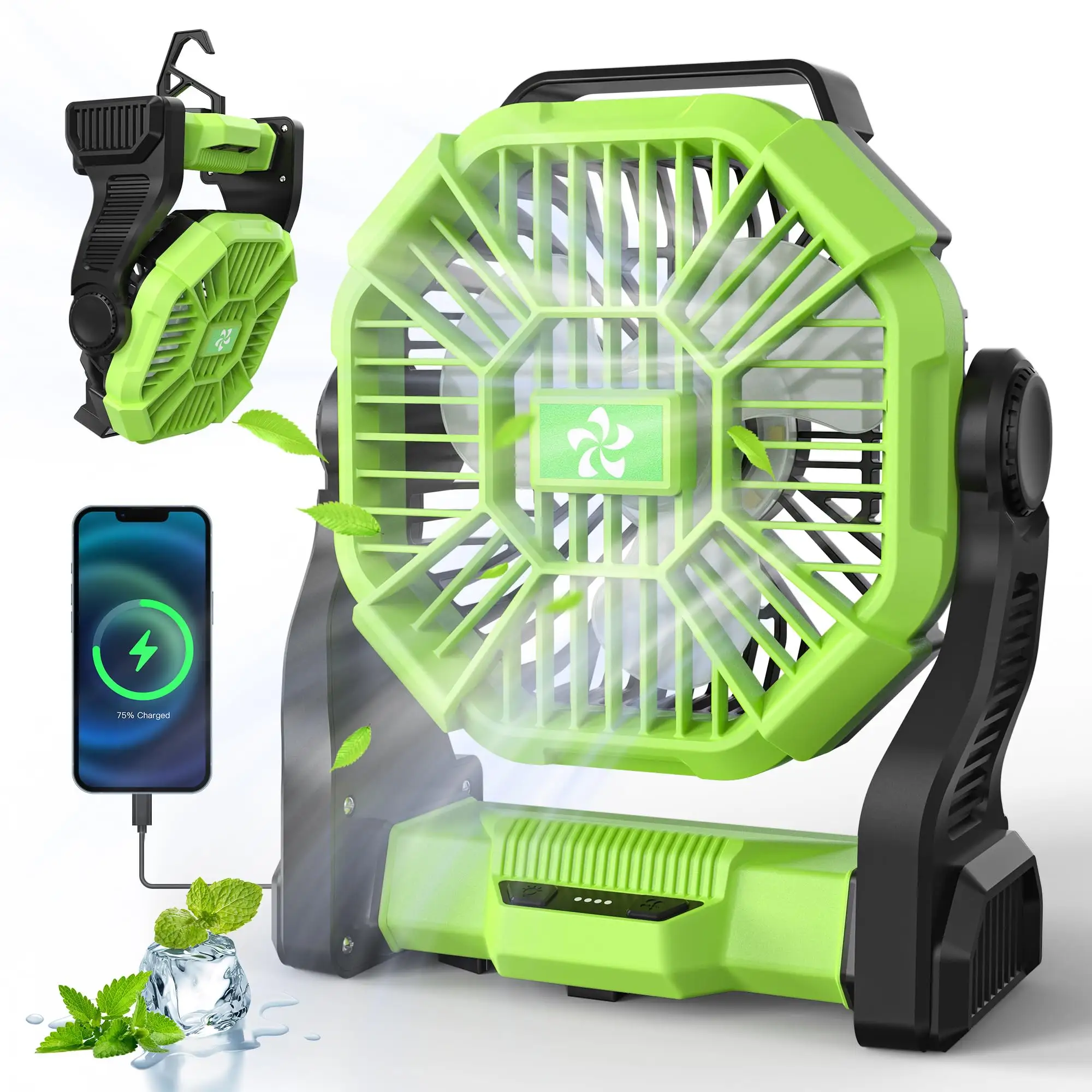 HOULI portable rechargeable electric standing cooling hand led desktop home fan 5200mah with led light