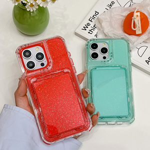 เคสโทรศัพท์แบบมีที่ใส่การ์ดวิบวับ สำหรับ iPhone 15 Pro วัสดุ TPU PC ป้องกันเต็มรูปแบบ พร้อมดีไซน์กระจก - Product Image 2