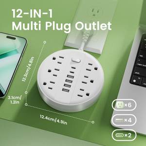 Yangına Dayanıklı Malzemeli Taşınabilir Güç Şeridi Aşırı Yük Koruması 12'si 1 Arada Güvenlik ve Kolaylık için 6 USB ve AC Bağlantı Noktası - Product Image 4