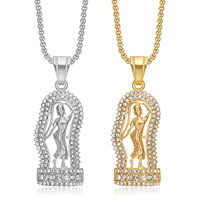 Nouveau style Collier pendentif déesse Chaîne en acier inoxydable Plaqué or Strass Bijoux tendance Hip Hop