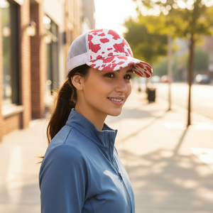 Casquette de baseball <span class=keywords><strong>noire</strong></span> à motif <span class=keywords><strong>vache</strong></span> avec trou pour queue de cheval, dos en maille, logo personnalisé, pour femme, style sport, imprimé à pois, vente en gros - Product Image 2