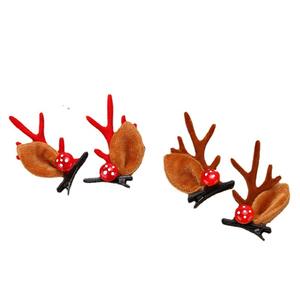 Christmas Reindeer Antler Hair Clips Set Cute Plush Antler Ear Designs with Pom-Pom Accents Hair Accessories for <b>Women</b> Kids - Product Image 1