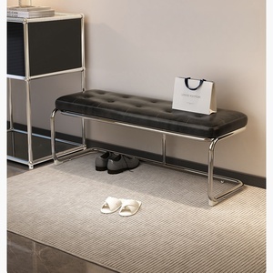 Chaise de salle à manger <span class=keywords><strong>Bauhaus</strong></span> d'occasion, structure en acier inoxydable, dossier en rotin et bois massif, revêtement en cuir, mobilier moderne et simple pour la maison - Product Image 5