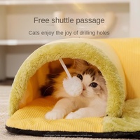 Túnel para gatos de otoño e invierno, patrón sólido, perrera acolchada cálida para mascotas y perros con jaula antivuelco de seguridad, accesorio para cama, nido para mascotas