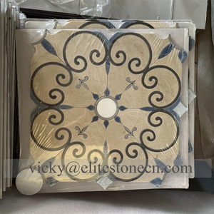 Elitestone mosaico al por mayor cuadrado círculo mármol piedra medallón Waterjet mosaico azulejo patrón diseño para suelo Tailandia fábrica - Product Image 1