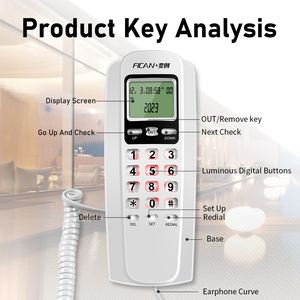 FICAN1037 Téléphone filaire mural <span class=keywords><strong>de</strong></span> style chaud Utilisation interne <span class=keywords><strong>de</strong></span> l'hôtel avec identification <span class=keywords><strong>de</strong></span> l'appelant <span class=keywords><strong>Prix</strong></span> concurrentiel Téléphone <span class=keywords><strong>fixe</strong></span> - Product Image 2