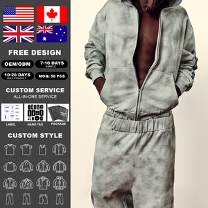 Custom Breathable Cotton Dirty Washed Zip Up Hoodie Hip Hop Design Men's <b>Rhinestone</b> Hood <b>Jacket</b> Wholesale - Product Image 2