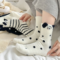 Chaussettes épaisses pour femmes, automne-hiver, nylon, polyester, élasthanne, sans peluches, mi-mollet, motif chien tacheté 3D, mignonnes